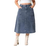 Agnes Orinda Women's Plus Size Denim Skirts Vintage High Waist with Pockets A-Line Midi Jean Skirt Grey Blue 4XL