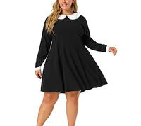 Agnes Orinda Women's Plus Size Dresses Peter Pan Collar Contrast Cuff Keyhole Back Cinched Waist Pullover Knit Midi Dress Black 4XL