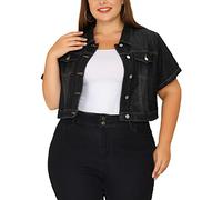 Agnes Orinda Women's Plus Size Jackets Denim Cropped Wash Short Sleeves Jackets Black 4XL