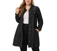 Agnes Orinda Women's Plus Size Jeans Jackets Long Sleeve Button Down Ripped Long Denim Jacket Black XXL