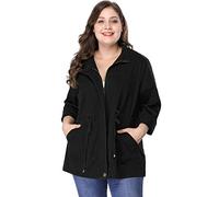 Agnes Orinda Women's Plus Size Lightweight Stand Collar Drawstring Utility Jacket Black XXL