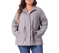 Agnes Orinda Women's Plus Size Lightweight Stand Collar Drawstring Utility Jacket Light Grey XXL
