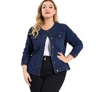 Agnes Orinda Women's Plus Size Long Sleeves Collarless Denim Jacket Blue XXL