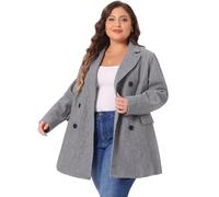 Agnes Orinda Women's Plus Size Notched Lapel Double Breasted Long Coat Grey XL