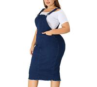 Agnes Orinda Women's Plus Size Overall Dresses Adjustable Strap Back Slit Distressed Jeans Overalls Dress Black Blue 3XL