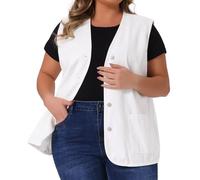 Agnes Orinda Women's Plus Size Sleeveless Denim Vest Button Down V Neck Jean Waistcoat Vests White 4XL