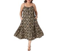 Agnes Orinda Women's Plus Size Summer Spaghetti Strap Boho Print Midi Dress Sexy Sundress Swing Flowy Beach Vacation Black 4X