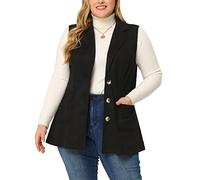 Agnes Orinda Women's Plus Size Vests Long Sleeveless Casual Lapel Suede Vest Black 3XL