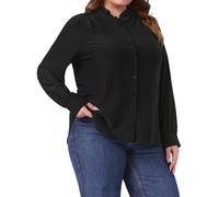 Agnes Orinda Women's Plus Size Work Office Button Down Shirt Ruffle Stand Collar Long Sleeve Business Casual Shirt Black 4X