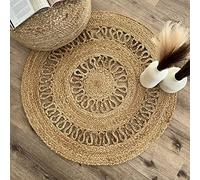 Agnes Round Rug, 100% Natural Jute, Artistic Hand Woven Circular Round Rugs for Kitchen, Living Room, Bedroom, Bathroom, Farmhouse - 120cm Round, 120cm x 120cm