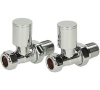 Agnite Modern Straight Heated Towel Rail Radiator Valves Pair 15mm Chrome Round Manual