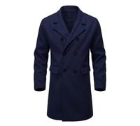 Agnnxl Mens Double Breasted Long Pea Coat Notched Lapel Mid Length Overcoat | Classic Formal Winter Trench Coat with Flap Pockets, Business Office Smart Casual Pea Coat, Warm Longline Jacket Outerwear