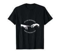 Agnosticism in the Beginning Man Created God Agnostic Belief Value Graphic T-Shirt, Men, Black, M