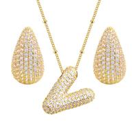 AGNURCADE 1Pcs Bubble Letter Necklace Balloon Initial Zircon Alphabet Letters Name Jewelry Necklaces and 1 Pair Drop Earring Studs for Women Girls Girlfriend Birthday Gift, Brass, Zircon
