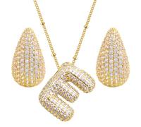 AGNURCADE 1Pcs Bubble Letter Necklace Balloon Initial Zircon Alphabet Letters Name Jewelry Necklaces and 1 Pair Drop Earring Studs for Women Girls Girlfriend Birthday Gift, Brass, Zircon