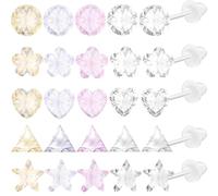 AGNURCADE 20 Pairs 6 mm Colorful Cubic Zirconia Earring Studs Hypoallergenic Plastic Resin Round Triangle Heart Flower Star Earrings with Earring Backs for Sensitive Ears Women Mom Gifts