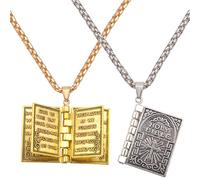 AGNURCADE 2pcs Holy Bible Book Pendant Necklaces Openable Prayer Bible Verse Metal Pages Inside Vintage Religious Christian Necklace Jewelry for Men Women Christmas, Metal, No Gemstone