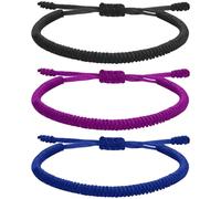 AGNURCADE 3pcs Handmade Adjustable Braided Rope Knot Buddhist Kabbalah Protection Lucky Friendship Bracelets Tibetan String Bracelet for Men Women Couples Amulets Jewelry Gift, 3 Colors