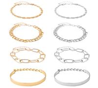 AGNURCADE 8pcs Dainty Boho Golden and Silver Plated Bracelets Alloy Adjustable Trendy Stackable Chunky Cuff Paperclips Chain Bracelet Links Bangles Jewelry Set for Women Ladies Gifts