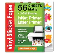 AgoDeo Premium Printable Vinyl Sticker Paper - 56 White Matte Sheets - A4 - Waterproof & Tear Resistant - Compatible with Inkjet, Laser & Cricut