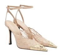 Agodor Lace Wedding Pumps for Women Sparkly Metal Pointed Toe Slingback Stiletto High Heels Pumps for Women Mesh Ankle Strap Sexy Wedding Party Dress Bridal Shoes