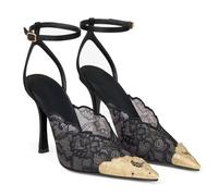 Agodor Lace Wedding Pumps for Women Sparkly Metal Pointed Toe Slingback Stiletto High Heels Pumps for Women Mesh Ankle Strap Sexy Wedding Party Dress Bridal Shoes