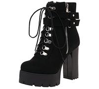 Agodor Women's Goth Platform Combat Booties Lace up Round Toe Chunky High Heel Gothic Ankle Boots, Black, 5 UK