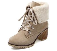 Agodor Womens Lace Up Block Heel Ankle Boots Faux Nubuck Leather with Faux Fur Warm Winter Shoes (UK6, Grey)