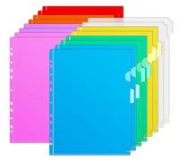 Agoer 16PCS Plastic Wallets A4, 8 Colors Open Top and Side Cut Flush Plastic Folders with 11 Hole Ring Binder, 180 Micron Thicken a4 Document Popper Wallets for Office、Home and School Organization