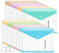 Agoer 16Pcs Plastic Wallets A4+,Widen Polly Pocket A4 with 11 Holes for 2/3/4 Ring Binder,8 Colours Punched Pockets,Document Wallet Folders with Hook and Loop Closure for Home,Office and School