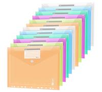 Agoer 24 Pack Plastic Wallets Envelope Folders Punched,A4 Clear Plastic Wallets with 11 Hole,Popper Wallet Document Folder with Snap Fastener and Label Pocket,6 Colors Binder Document Wallets