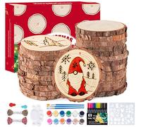 Agoer 50 Pcs Natural Wood Slices for Crafts Unfinished Wooden Rounds Predrilled Christmas Wood Log Slices Kit for Xmas Ornaments DIY Projects Rustic Crafts Hanging Wall Decor Wedding(7-8cm)