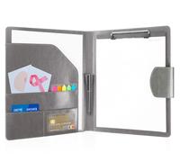 Agoer A4 Clipboard Folder, Faux Leather Portfolio With Magnetic Closure Cover, Sticky Arrow Tabs, Pen, Conference Presenter Document for Office Meetings, Grey
