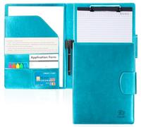Agoer A4 Conference Folders,Faux Leather Clipboard Folder with Magnetic Closure Cover,Business Folder Foldover with A4 Paper,Sticky Arrow Tabs,Pen,Writing Pad Organizer Clip Board for Work,Turquiose