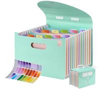 Agoer A4 Expanding Box File Folder,13 Pockets Wheat Straw Accordion File Folders with Handle,Portable Monthly Accordion Folder,Rainbow File Organiser Document Storage for Office,School,Home