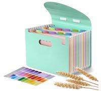 Agoer A4 Expanding Document Wheat Straw,13 Pockets Monthly Accordion File Folders with Handle & Lid & Index Tabs,Portable Folder for Paperwork A4,Rainbow File Organiser Storage for Office,School,Home