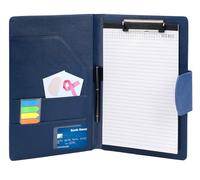Agoer A4 Leather Portfolio Folder,Multifunctional Clipboard Folder with Magnetic Closure Cover,A4 Conference Folder with Sticky Tabs,Pen for Business Organizer Interview,Meeting,Retro Blue