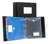 Agoer A4 Ring Binder Folders,Black File Folder with 12 Plastic Sleeves in 6 Colours,Plastic Dividers,Writable Labels and Card Holders,Display Folder Perfect for Presentations, Meetings, School, Office