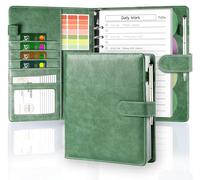 Agoer A5 PU Leather Binder Refill,6-Ring Magnetic Notebook Binder with 150 Sheets ToDo/Weekly Plan/Dotted Paper,Zipper Pouch,Dividers,Stickers,A5 Leather Planner for Office,School,Travel (Dark Green)
