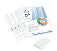 Agoer A5 Punched Pockets 100 Pack, 160 Micron Heavy Duty A4 Plastic Wallets, 7 Hole Clear Plastic Sleeves Top Opening,Strong Poly Pockets A5 Document Files for Ring Binders,School, Office, Home