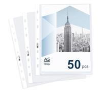 Agoer A5 Punched Pockets, 50 Pcs Plastic Sleeves, 160 Micron Heavy Duty Polly Pocket, Top Opening Clear Polypockets, DIN A5 Document Wallet,Plastic Wallet, Files Protector for Office, School