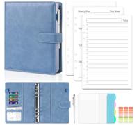 Agoer A5 Ring Binder Notebook,150 Sheets Refill Papers,Leather Planner Notebook with Dividers,6 Ring Binder Notebook with pockets and Zipper Envelopes for Office,School and Travel Organizer(Deep Blue)