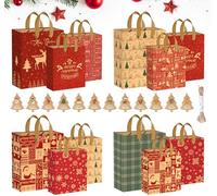 Agoer Christmas Kraft Gift Bags Mixed Size,12 Xmas Paper Bags with Handle,8 Designs Christmas Goody Treat Candy Bags,Assorted Present Favor Bags for Gifts Sweets Wrapping Party Halloween(S/M/L)