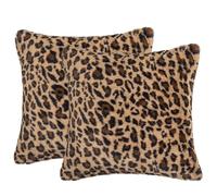AGOKABA Leopard Print Pillow Covers 18x18 Inch Set of 2 - Faux Fur Farmhouse Decor Sofa Cushion Covers - Ultra Soft Plush Cheetah Pattern Pillow Cases in Vintage Taupe Brown(Brown Leopard,18x18 Inch)