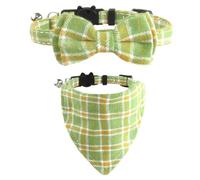 Agoky 2 Pack Cute Plaid Cat Collar With Bandana And Bell Adjustable Breakaway Kitten Collars For Small Cats Green One Size