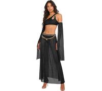 Agoky Adult Egyptian Costume Set Belly Dance Bra And Dancing Skirts Split Mesh Hem Roleplay Lingerie Outfits Black XXL