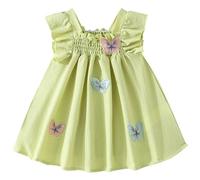 Agoky Baby Girl Butterfly Birthday Dress Sweet Square Collar Fly Sleeves Smocking Stitch Party Outfit Green