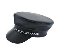Agoky Black Pu Leather Biker Punk Pride Costume Hat With Chain Rockstar Costume Accessory Black One Size