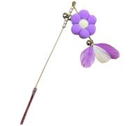 Agoky Cat Interactive Toys Vibrant Cats Teaser Wands With Bell Pompom Ball Feather Long Stick Kitten Toys C Purple One Size