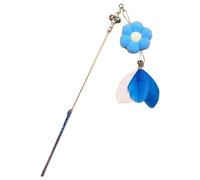Agoky Cat Interactive Toys Vibrant Cats Teaser Wands With Bell Pompom Ball Feather Long Stick Kitten Toys C Blue One Size